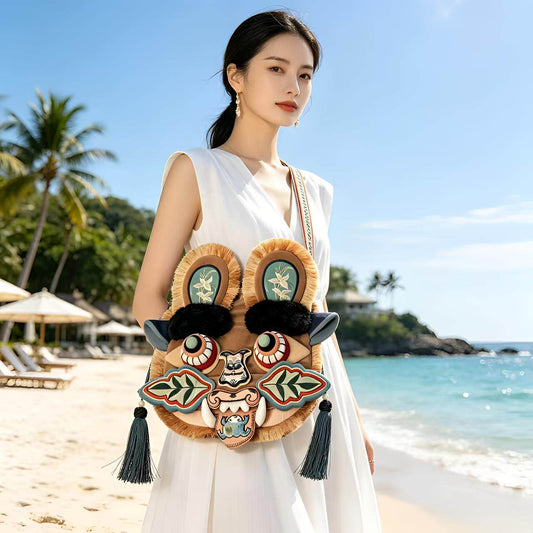 Chinese folk art intangible cultural heritage tiger head crossbody bag