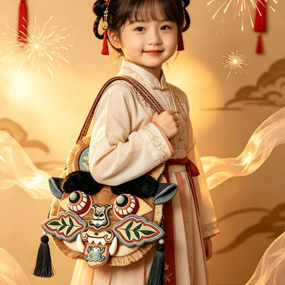 Chinese folk art intangible cultural heritage tiger head crossbody bag