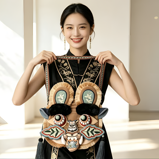 Chinese folk art intangible cultural heritage tiger head crossbody bag