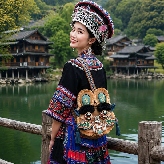 Chinese folk art intangible cultural heritage tiger head crossbody bag