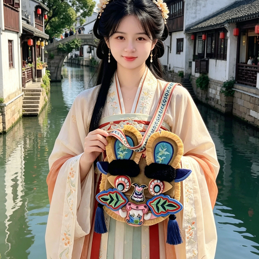 Chinese folk art intangible cultural heritage tiger head crossbody bag